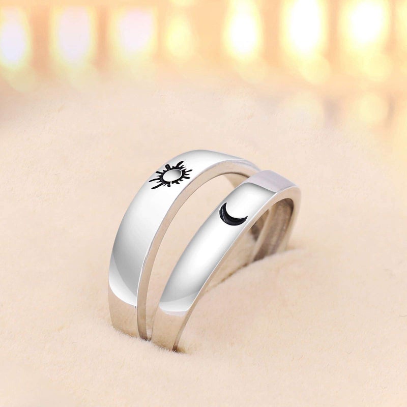 Beydodo 925 Sterling Silver Anniversary Ring Adjustable Matching Rings Sun And Moon I Love You Ring Promise - Image 3